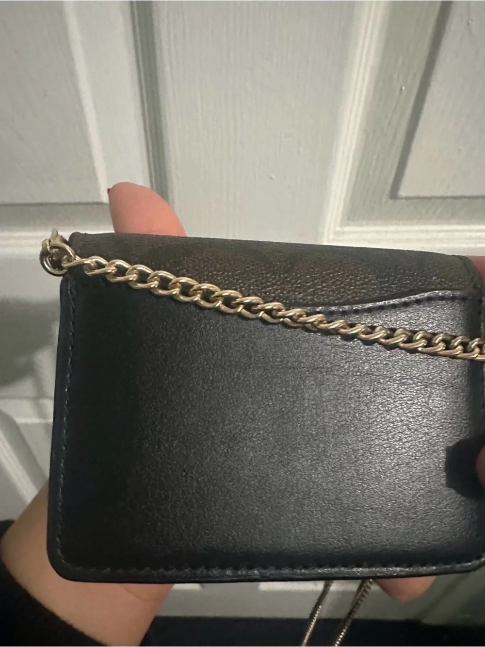 COACH Dark Brown Pebbled Leather Wallet with Gold logo & chain